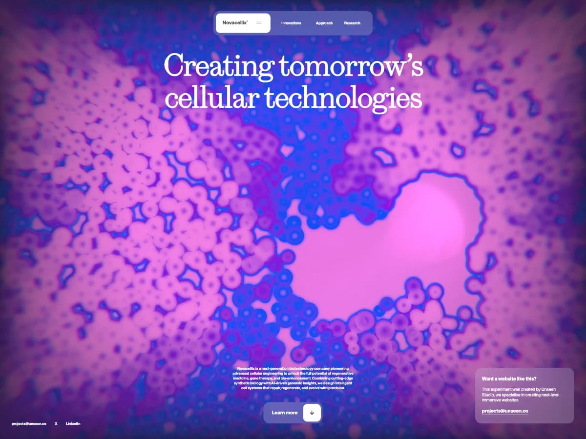 Novacellix | Creating Tomorrow’s Cellular Technologies website preview by Unseen Studio®