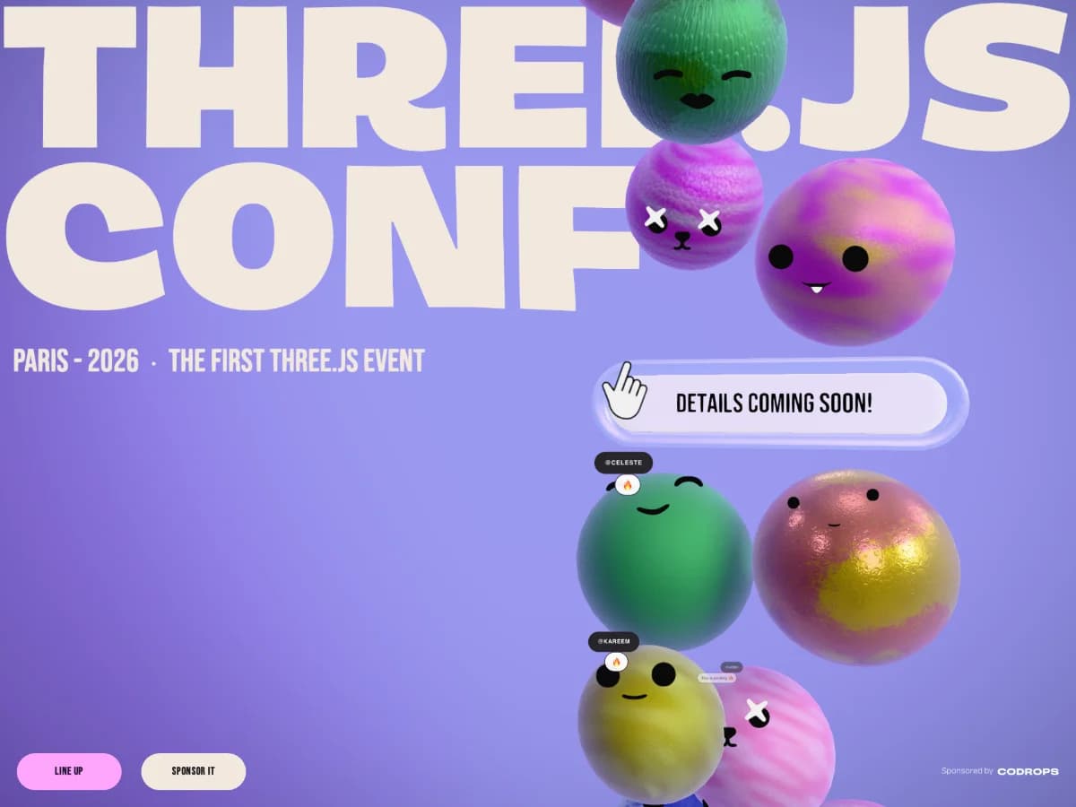 Three.js Conf Paris website preview by Hervé Studio