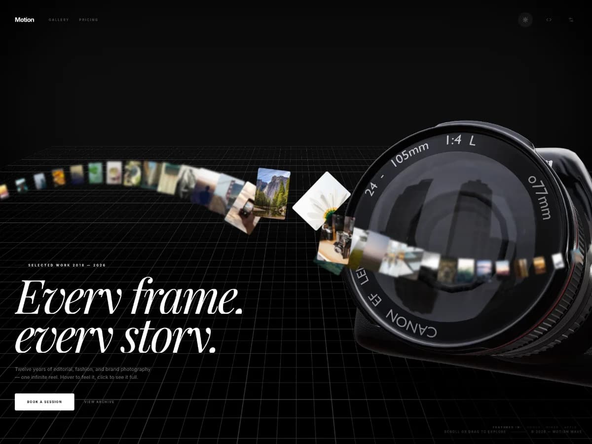 Motion Gallery website preview by Patrick Dunn
