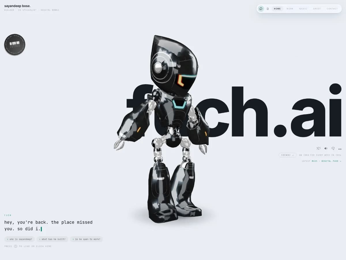 fuch.ai — Sayandeep Bose · a portfolio you meet, not read website preview by Sayandeep Bose