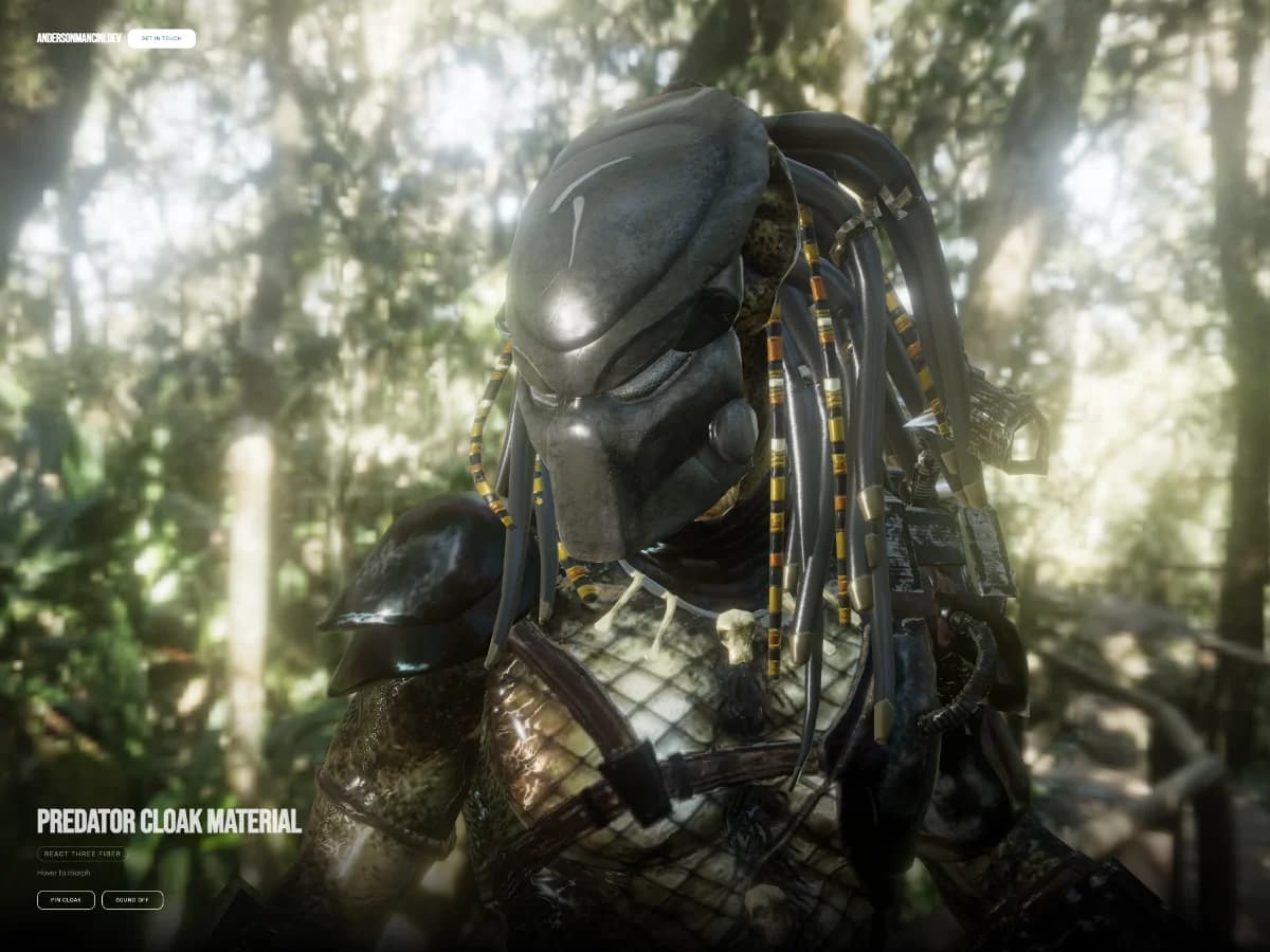 Predator Cloak Material for React Three Fiber website preview by Anderson Mancini