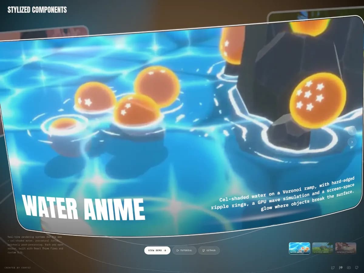 Stylized Components — Real-time WebGL demos by Cortiz website preview by Christian Ortiz