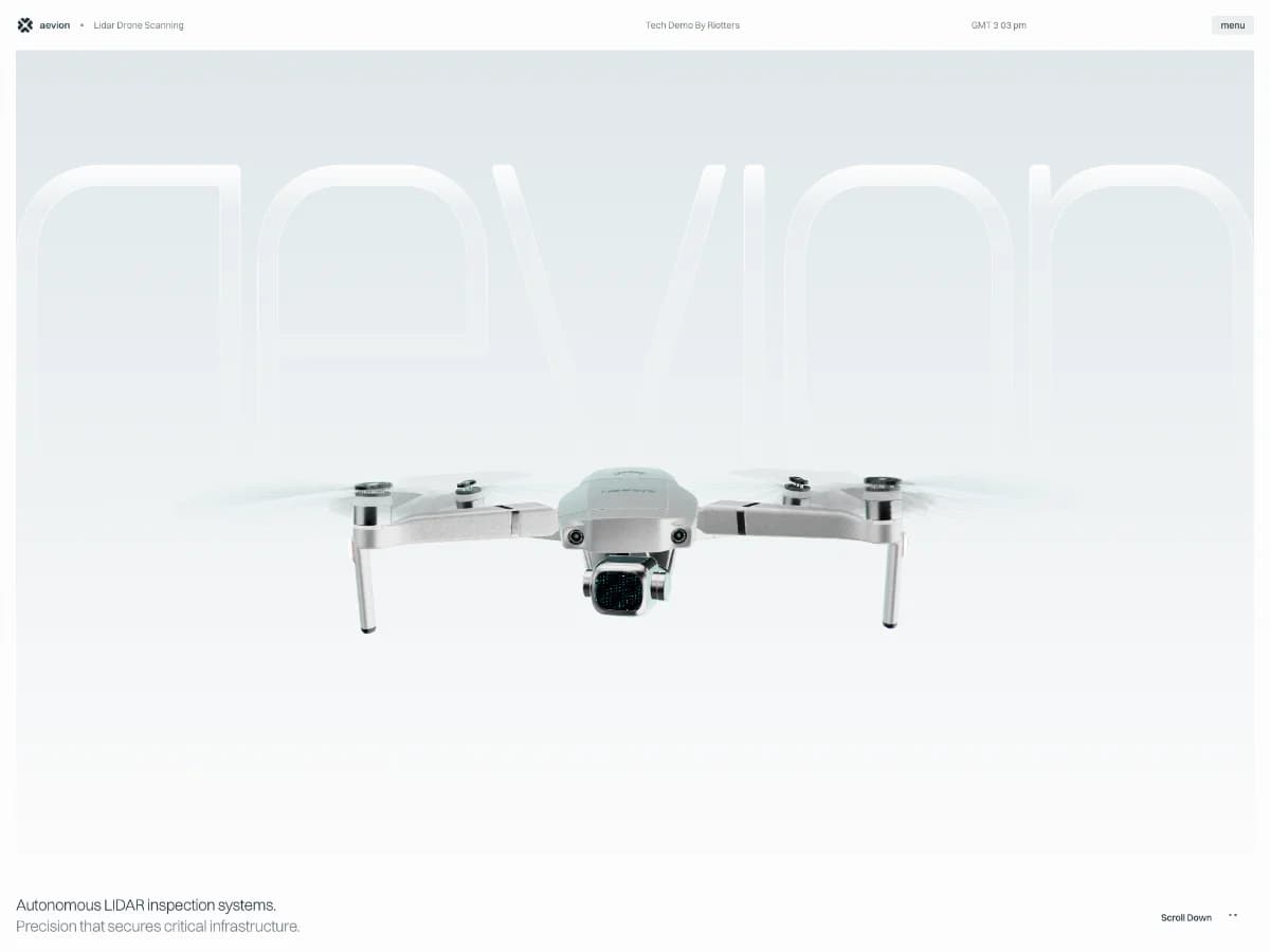 Aevion — autonomous LiDAR inspection drone website preview by Riotters